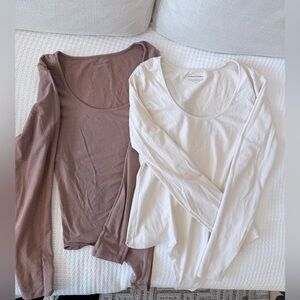 Banana Republic Cotton Women's Long Sleeve Bodysuits - Cream and Brown